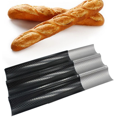 RK Bakeware China Foodservice NSF Perforated 3-Slot Molds Baguette Baking Tray French Bread Pan