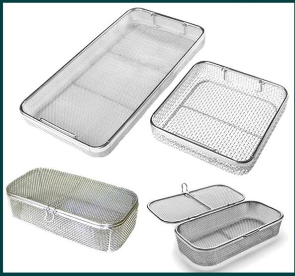 Medical Grade Stainless Steel Mesh Tray With Drop Handles For Washing