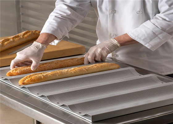 RK Bakeware China Foodservice NSF 5 Loaf Aluminium Baking Tray Glazed Uni Lock Baguette Pan