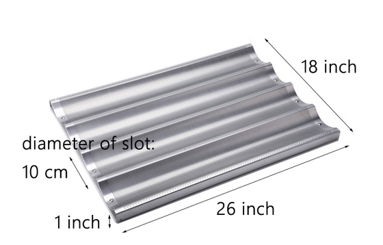 4 slotted aluminum french  bread baking pan baguette baking tray for bar or bakery or restaurant