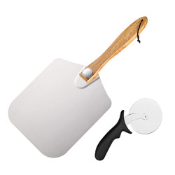 12 Inch Aluminum Pizza Shovel With Folding Handle And 10cm Pizza Wheel Cutter Set