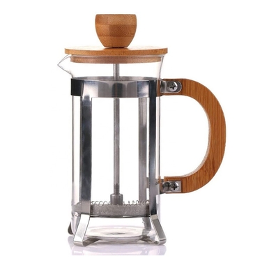 Stainless Steel Frame Portable Coffee Makers High Borosilicate Glass Coffee Press Bamboo French Press With Bamboo Handle