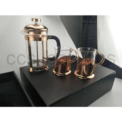 Borosilicate Glass French Press Travel Mug Rose Gold Portable 1000ml Stainless Steel French Press Coffee Makers Coffee