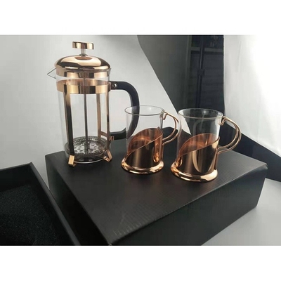 Borosilicate Glass French Press Travel Mug Rose Gold Portable 1000ml Stainless Steel French Press Coffee Makers Coffee