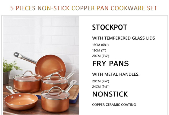 5 Pieces Die Cast Aluminum Non Stick Rose Pink Gold Cookware Sets Nonstick