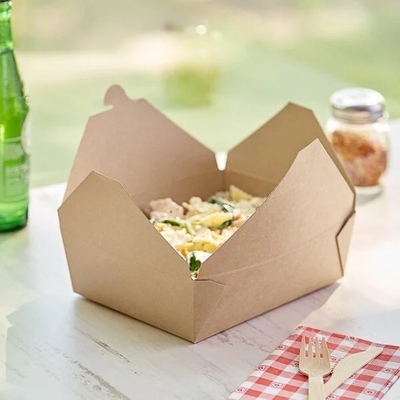 Microwavable Folded Lunch Meal Food Box Kraft Paper Take Out Cont